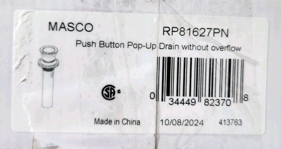 Brizo RP81627PN 1-5/8" Push Pop-Up Drain Assembly - Less Overflow