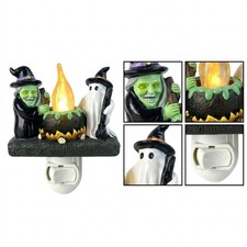 Spooky Witch and Specter Cauldron Night Light with Flickering LED Flame