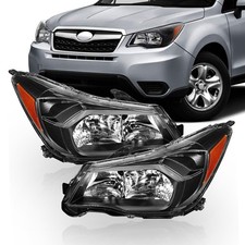 Pair Halogen Headlight Black Housing Left Right For 2014-2016 Subaru Forester