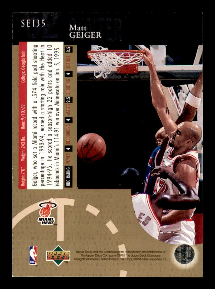 1994-95 Upper Deck Special Edition Gold #135 Matt Geiger  Basketball HEAT NM-MT - Image 2 of 3