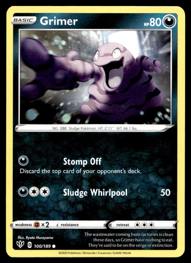 Grimer 100/189 Pokemon Card Darkness Ablaze Common 80 HP Near Mint IL