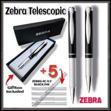 Zebra Telescopic BLACK Ballpoint Pen Gift Box + 5 Black ink 4c Refills mini pen 