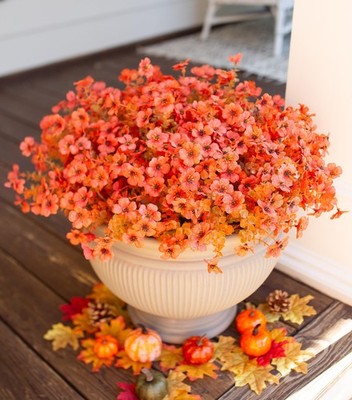 HyeFlora Artificial Fall Flowers Faux Mums for Outdoor Indoor Garden Home Dec...