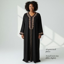 Black Sequin Moroccan Kaftan Long Sleeve Snap Front Dress Size XXL Plus NWOT