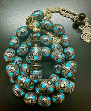 Yusr Islamic Rosary inlaid with Turquoise and Pure Silver- مسباح يسر مطعم فيروز