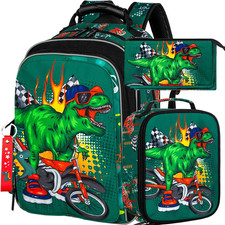 3PCS Cat Uni Dinosaur Backpack for Girls and Boys, 16" Kids Bookbag and Lunch Bo
