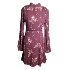 ASTR the Label Medium Kirsten Floral Mini Dress Burgundy Floral Cottagecore Boho