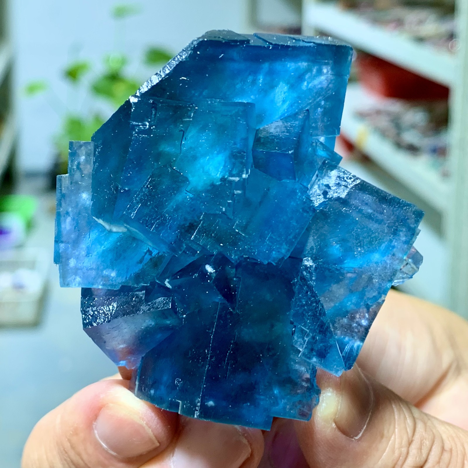 90G Transparent Blue-Green Cubic Fluorite Crystal Specimen from China