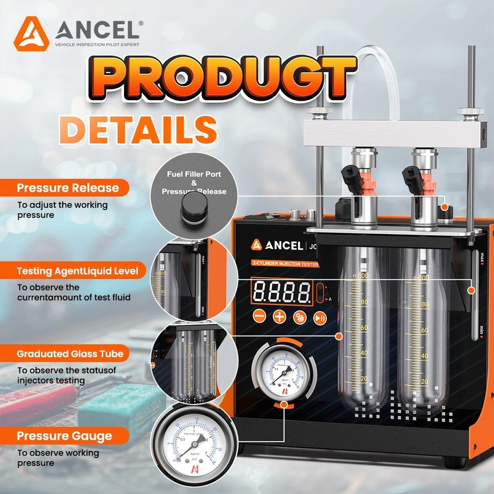 ANCEL AJ400 Fuel Injector Cleaner And Tester Kit – Ultrasonic Heated Cleaning For Petrol Motorcycle & Car Nozzles, 110V/220V