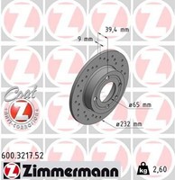 2X Bremsscheibe Zimmermann 600.3217.52 2 Bremsscheiben Hinterachse Hinten