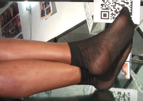Mens Black Ultra Sheer Nylon Diamond Line Socks, Sheer Toe / Heel - Anklet 10-13