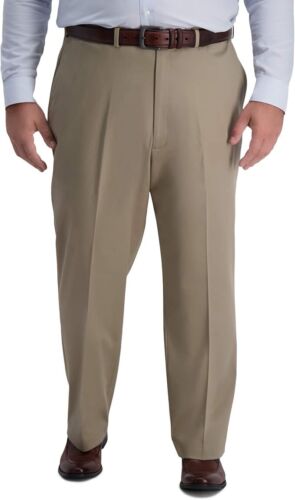 Haggar Men's Big & Tall Khaki Classic Fit Flat Front Dress Pant 52 x 30 yse1224