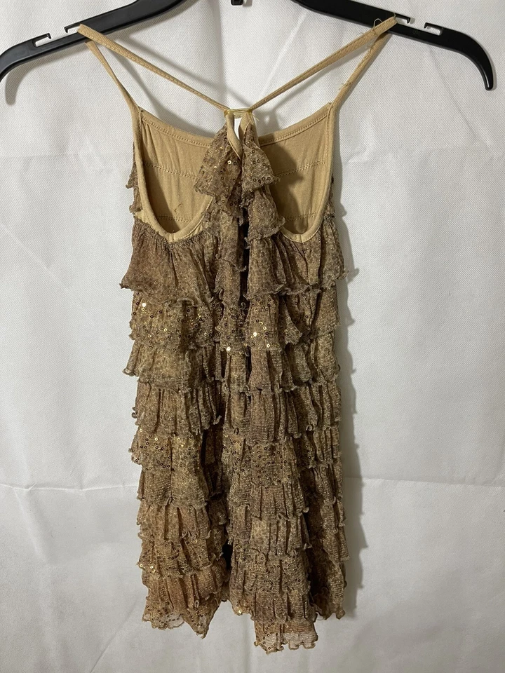 Vestido de babados em camadas Lip Stik para meninas com brilhos dourados - Imagem 3 de 4