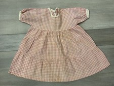 Antique Vintage Pink Gingham Large Doll Dress White Trim