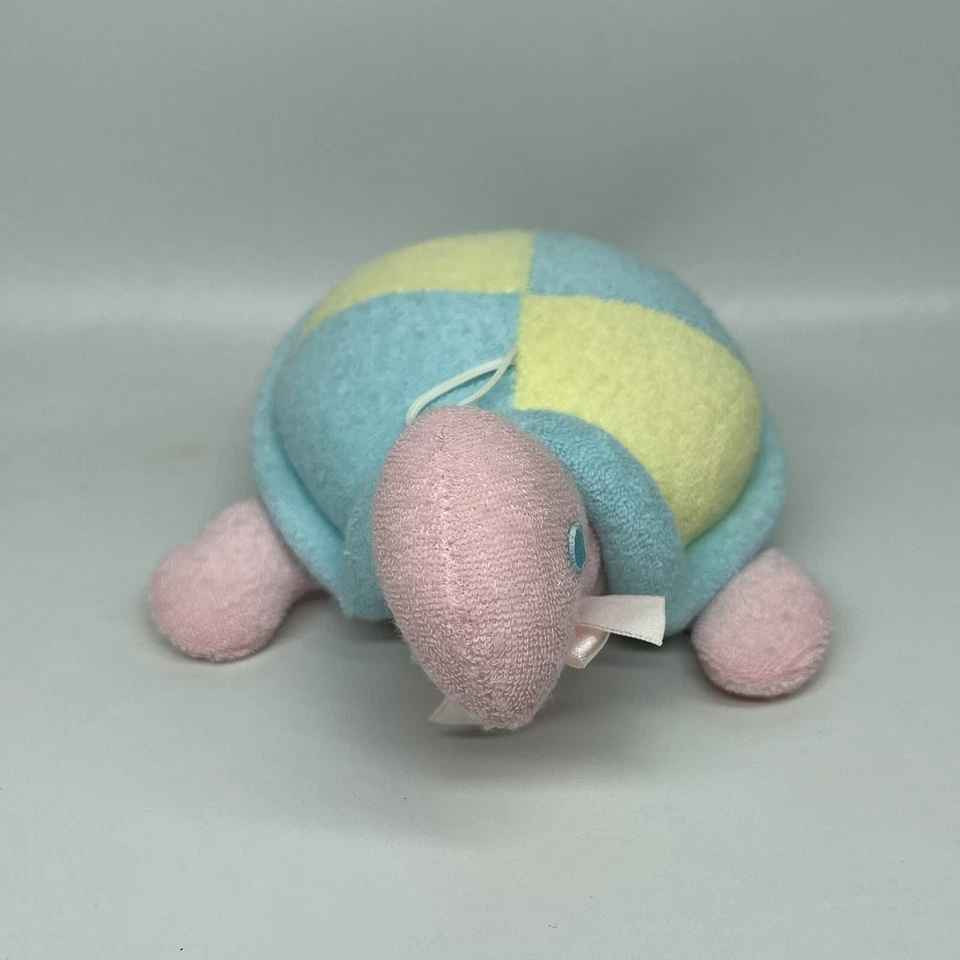 Vtg Commonwealth Terry Cloth Turtle Plush Rattle Baby Pink Yellow Aqua - Image 3 of 4