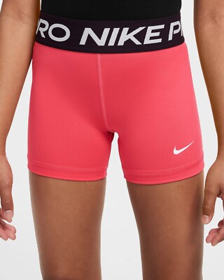 NEW Nike Pro Girls Shorts Hot Pants XS S M L XL Age to 15 DA1033-629 Pink  Red UK