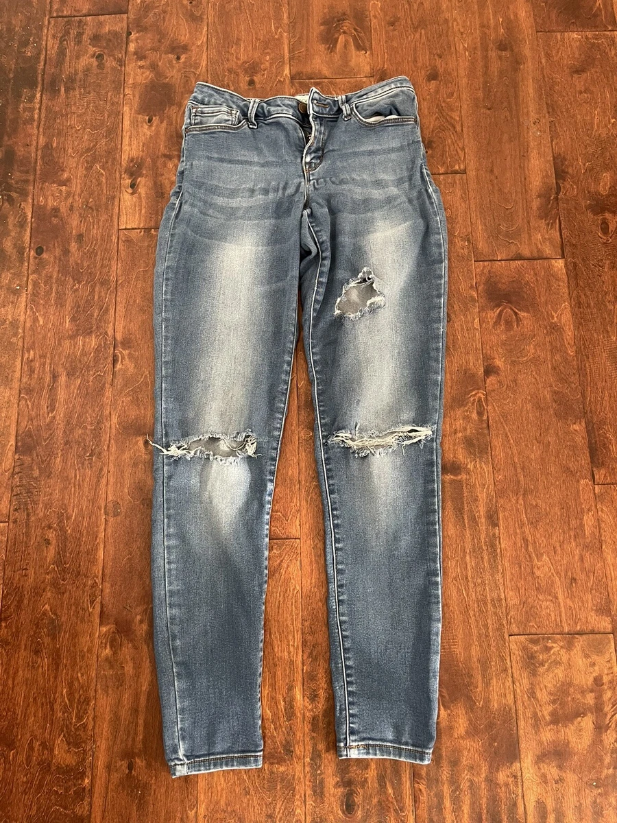 Distressed top jean jeggings