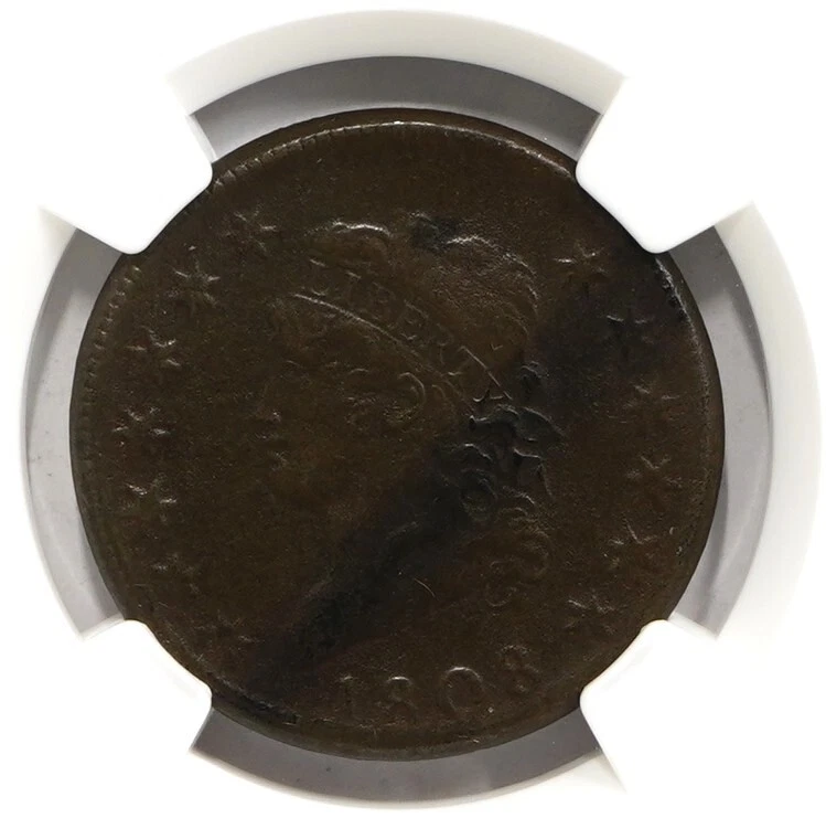 Cabeza clásica 1808 Lg. Cent Corrosion NGC XF Detalles