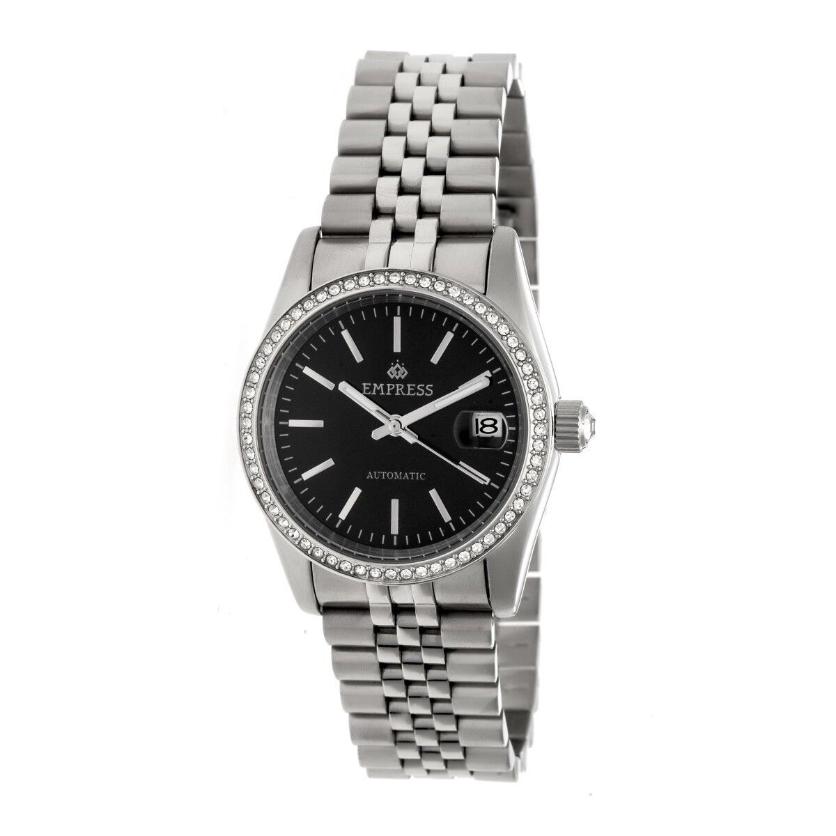 Empress Constance Automatic Women's Silver Bracelet Watch w/ Date - Black EM1502