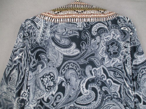 Inoa Cardigan Womens One Size Blue Beige Paisley Silk Embellished Longline Open - Picture 16 of 23