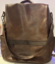 Leather Fashion Backpack Purse Casual Large Capacity Travel Multipurpose Bag Brn