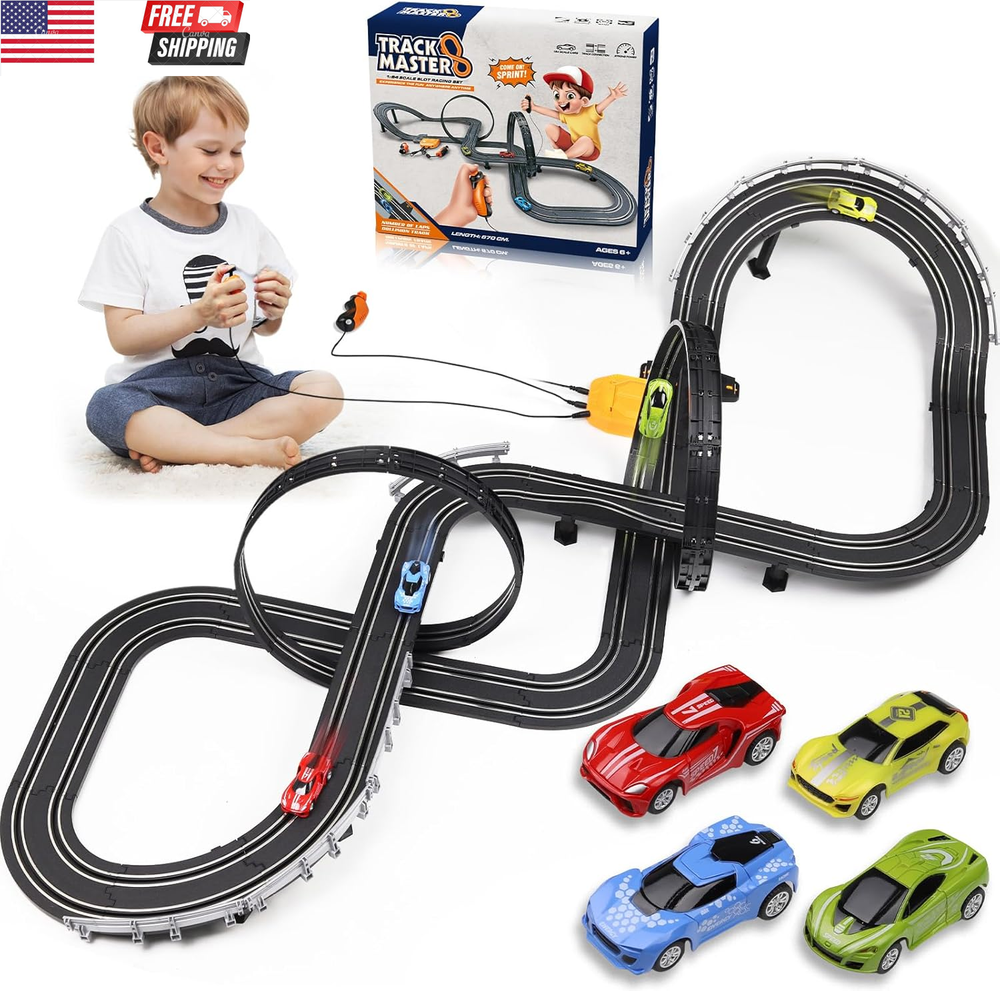 Battery or Electric Slot Car Race Track Set for Kids Ages 3-6+ Years Old