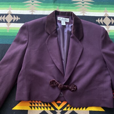 Vtg Christian Dior Women Plum Purple Velvet Collar/Cuffs Wool
