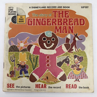 Vintage 1969 STORY OF THE GINGERBREAD MAN Disneyland Record and Book Rare Vinyl
