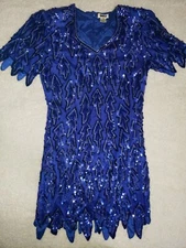 Vintage Mark & John by Gopal Silk Glittering Blue Dress Size Small