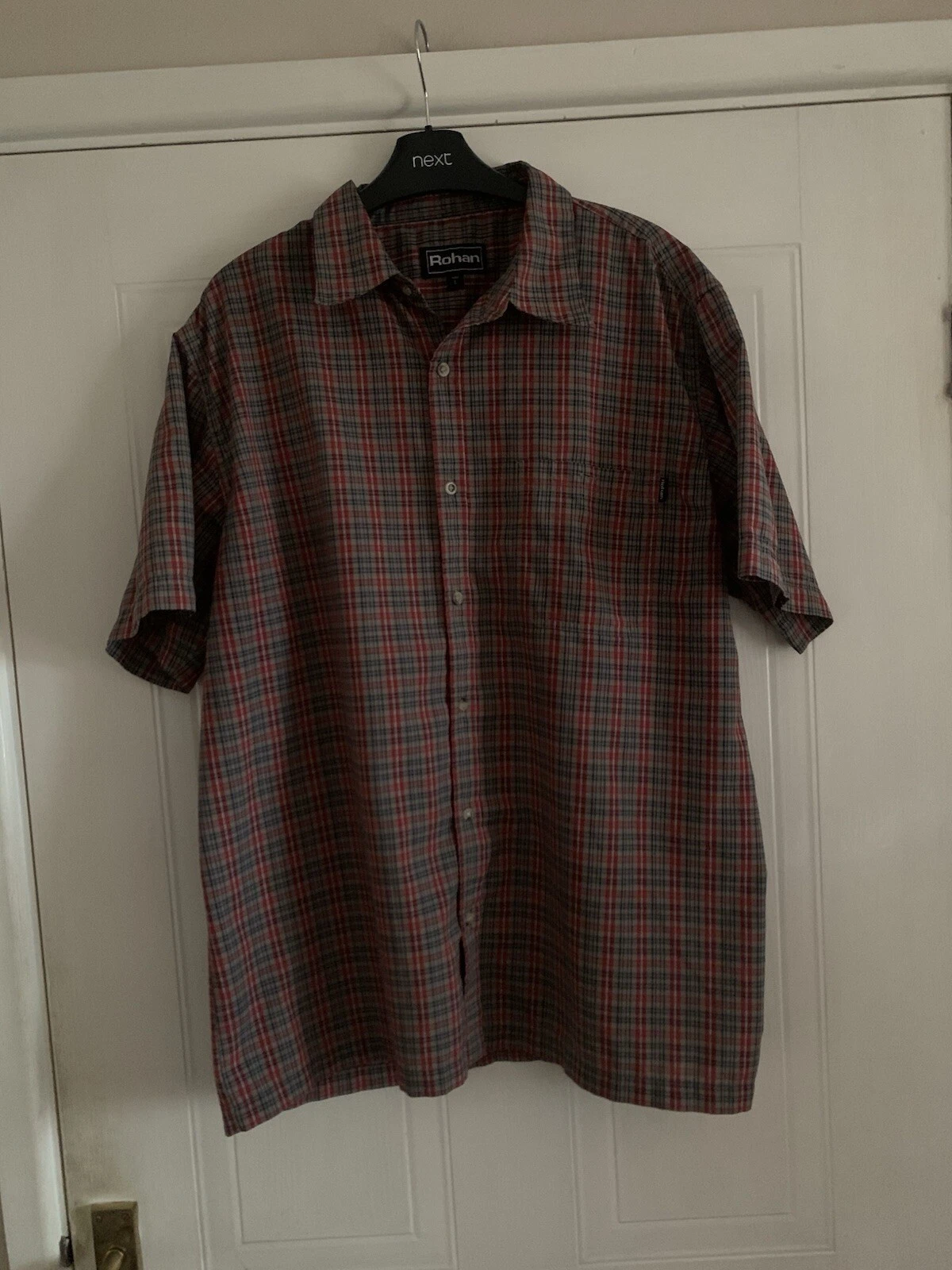 Mens Rohan Coolmax Shanks Check Shirt Walking Hiking Grey/Red Size Large GC