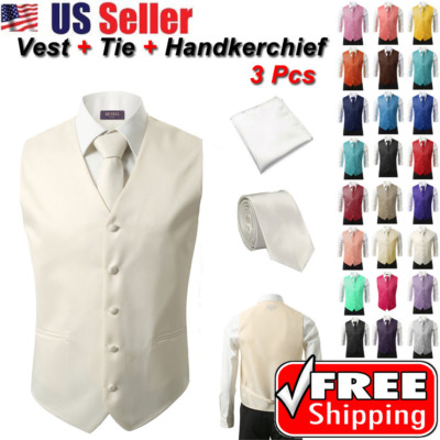 Adoセット SET Vest Tie Hankie Fashion Men's Formal Dress Suit Slim