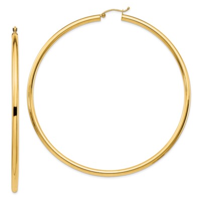 Echte Creolen 14kt Gelbgold poliert 3x80 mm rundes Rohr