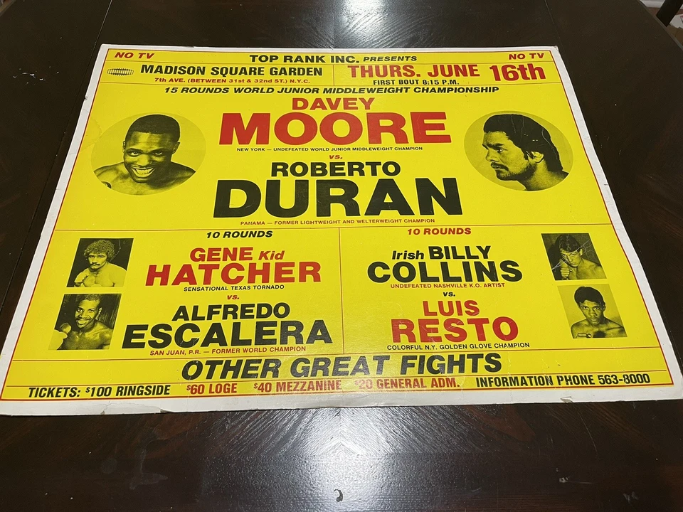 1983 Дэйви Мур против Роберто Дюрана оригинальный бой плакат  - Изображение 2 из 4