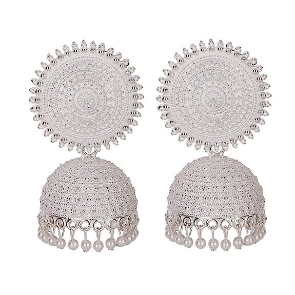 Indian Traditional Jhumki Earrings For Women Girls White Silver Color