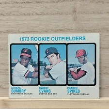 1973 Topps Rookie Out Fielders Baseball Card #614 Bumbry, Evans & Spikes