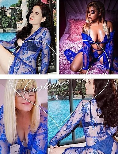 Sexy Lingerie Women Long Lace Kimono Robe Dress Sheer Gown See-Through Sleepwear - Picture 41 of 52