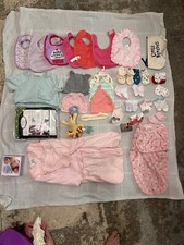 Baby Girl Lot-Bibs, 5 Hats,2 Sleep sacks,Tie Chair, Socks-34 Items