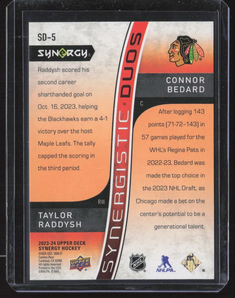 Taylor Raddysh/Connor Bedard 2023-24 UD Synergy Synergistic Duos /399 #SD-5 - Image 2 of 2