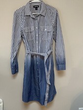 Lands End Womens Striped Blue Ombre Dress Med 10-12