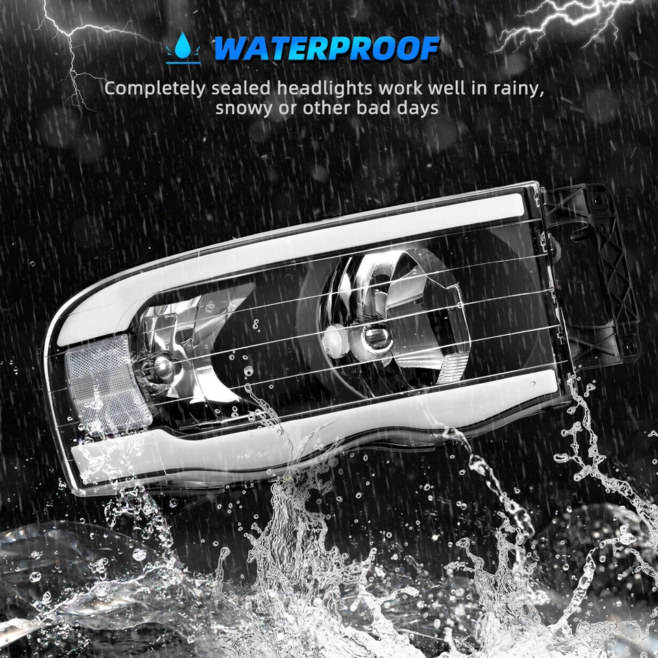 LED DRL Headlights Sequential Turn Signal Lamp for 2002-2005 Dodge Ram 1500 2500 - Image 3 of 4