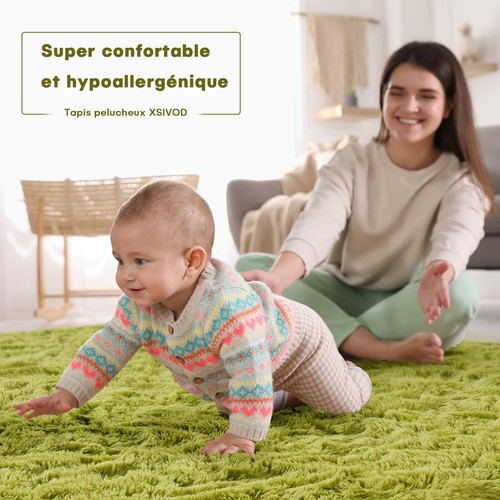 Flauschig Hochflor Teppich Grün Waschbarer Teppich 120x160 Wohnzimmer Anti Ru... - Bild 4 von 9