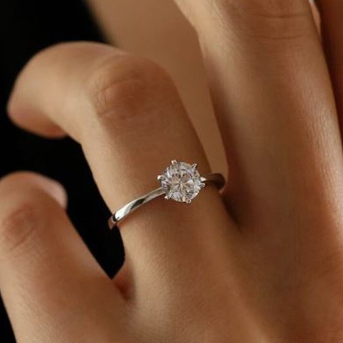 7mm Moissanite Round Solitaire Bridal Wedding Band Ring in 14k White Gold Plated - Picture 6 of 6