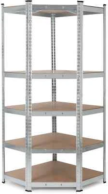 STAGECAPTAIN Scaffale ad Angolo Scaffalatura in Metallo Zincato con 5 Mensole Ripani in Legno