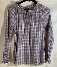 Chaps Tunic Top Women Size M Ruffle Neck Tie-Front Lightweight L/S Prairie Boho