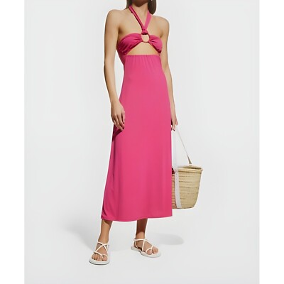 silk halter dress with folds around the neckline Amaryllis main image 0