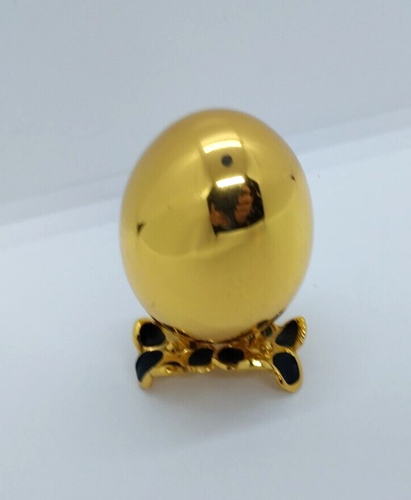 Gorgeous Risis 24k Gold Plated Egg Paperweight With Stand 2.75” Tall On Stand - Picture 6 of 6