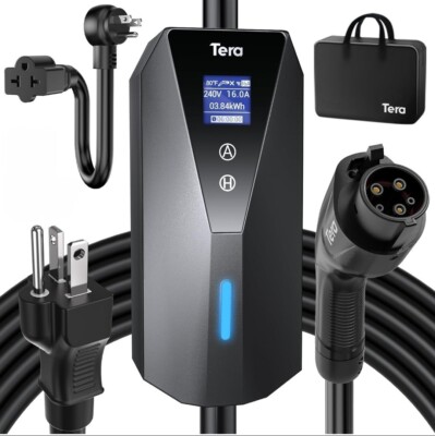 Tera Electric Vehicle Charger Portable: Level 2 & 1 J1772 16A 8A 110V 240V ETL