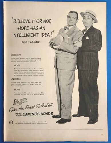 1948 U.S. Savings Bond Vtg 1940's Magazine Print Ad with Bing Crosby & Bob Hope - 第 1/3 張圖片