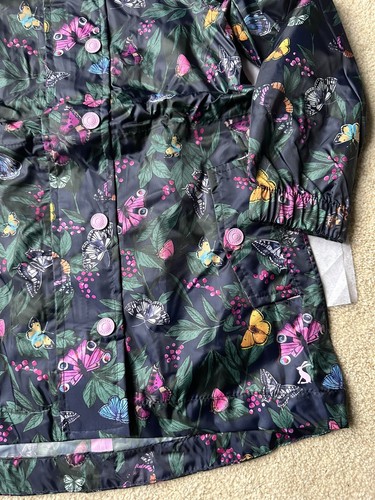 NWT Joules Girl 5 Raincoat Jacket Butterfly Woodland Light Packable Pockets Navy - Picture 3 of 12