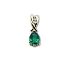 Gold Diamond Pendant - 9ct Gold Pendant Green Stone Diamond 0.05ct Pear Shaped